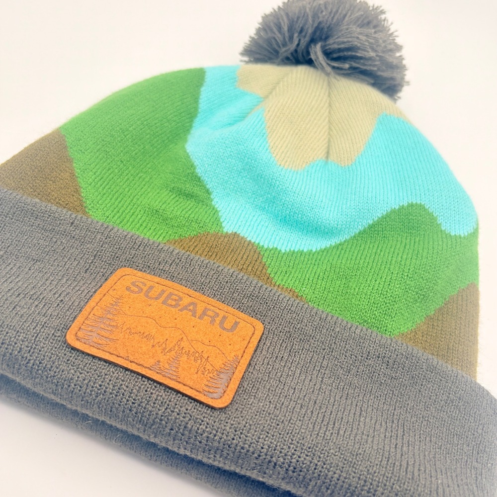 Subaru Mountain Pom Pom Knit Beanie Forester Landscape Hat - Picture 2 of 6